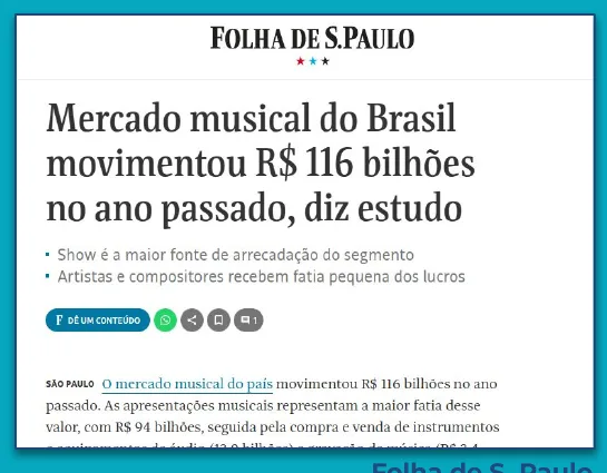Mercado musical do Brasil movimentou R$ 116 bilhões no ano passado — Folha de S. Paulo